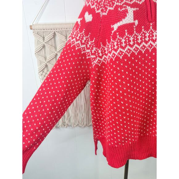 Aerie Red Christmas Sweater Size XL 1/4 Zip Holiday Fair Isle Reindeer - Picture 5 of 9